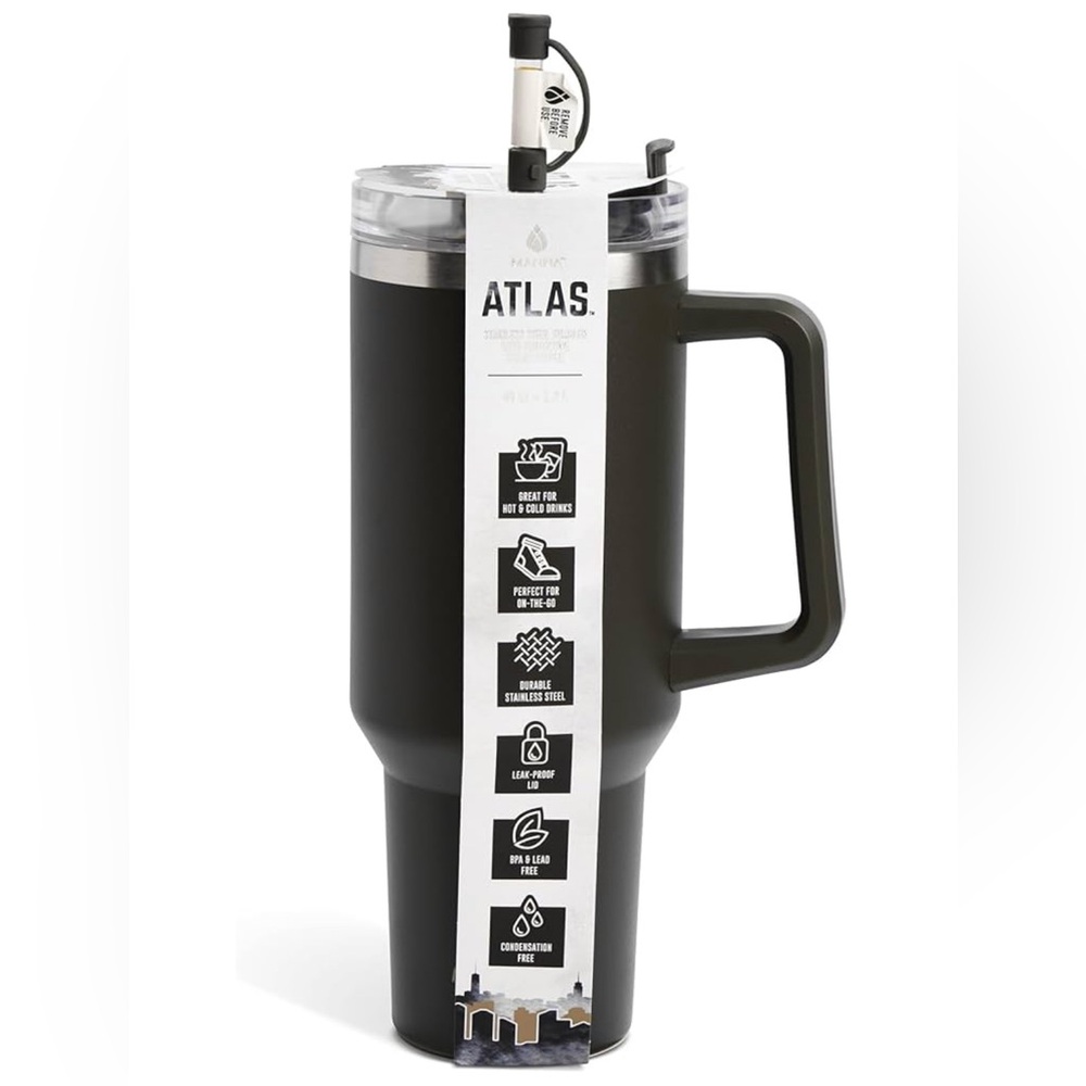 Manna Atlas 40oz Stainless Steel Tumbler with 2-in-1 Lid and Straw Topper NWT